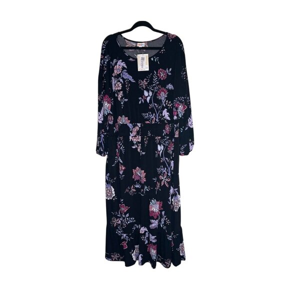 LulaRoe Women Evelyn Maxi Dress Bracelet-length Sleeves Black Purple Floral 2XL - Picture 1 of 13
